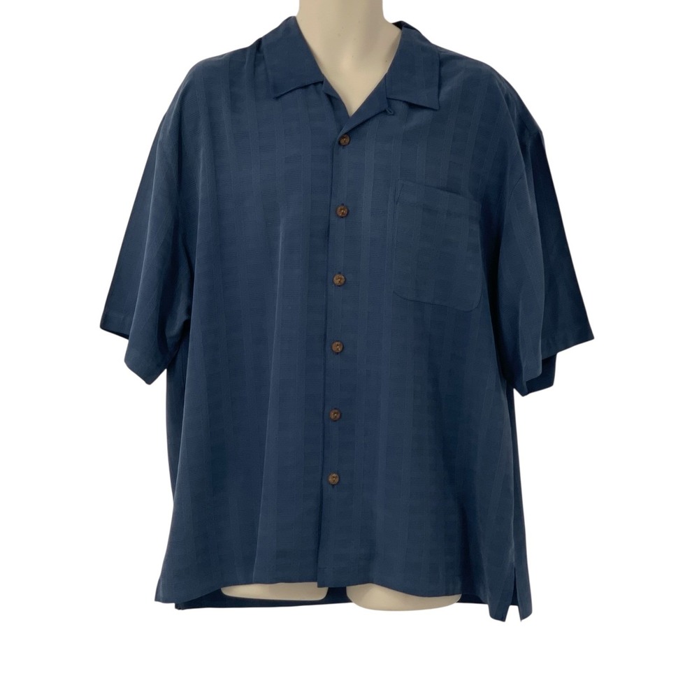 Jamaica Jaxx‎ Men's Hawaiian Short Sleeve Button Down Silk Shirt Blue Size XL
